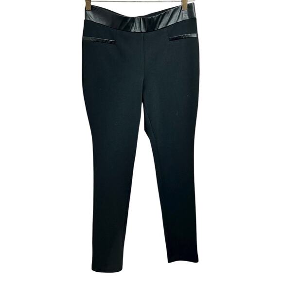 Rafaella Black Ponte Pants Sz 4 Pull-On Faux Leather Trim 29" Inseam Career Pant - Picture 2 of 4